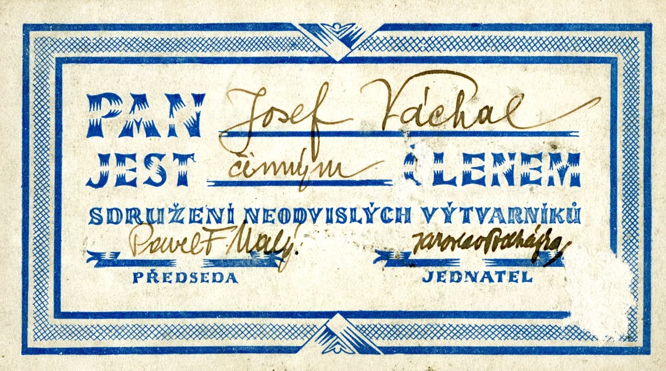 Náhledový obrázek předmětu Členská legitimace Josefa Váchala - Sdružení neodvislých výtvarníků