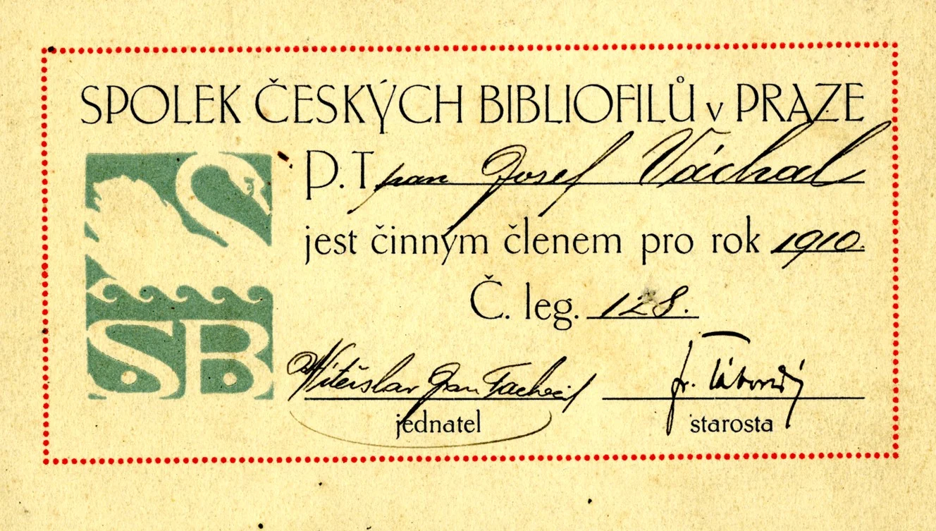 Náhledový obrázek předmětu Členská legitimace Josefa Váchala - Spolek českých bibliofilů