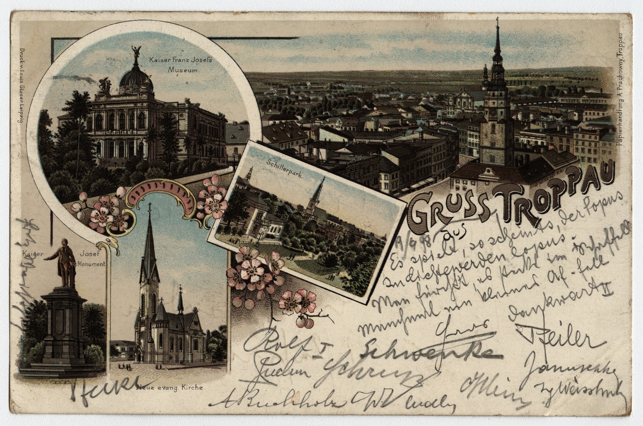 Náhledový obrázek Opava (litografická kolorovaná pohlednice) - 1