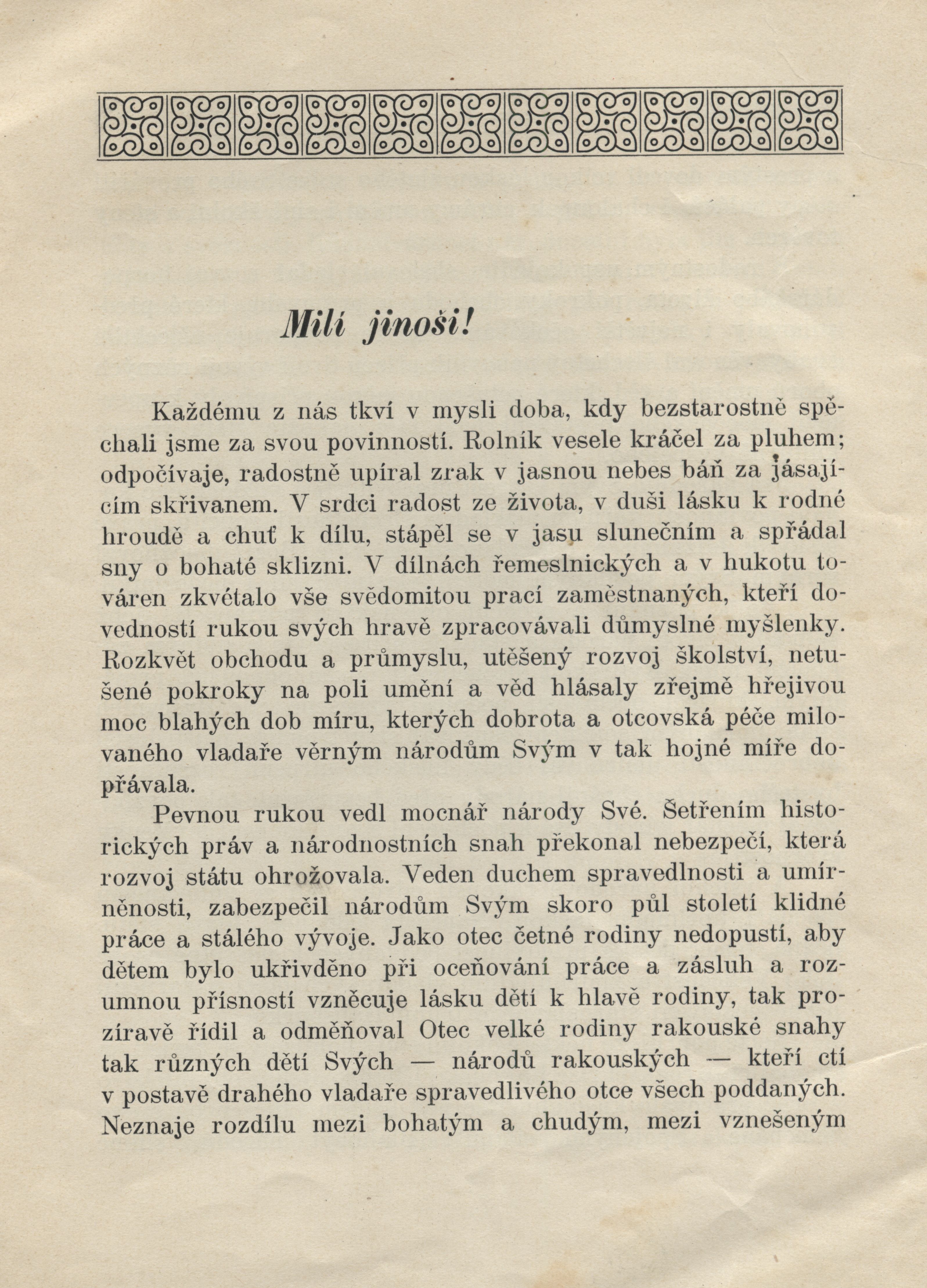 Náhledový obrázek Proslov k jinochům ve válečném roce 1916 - 2