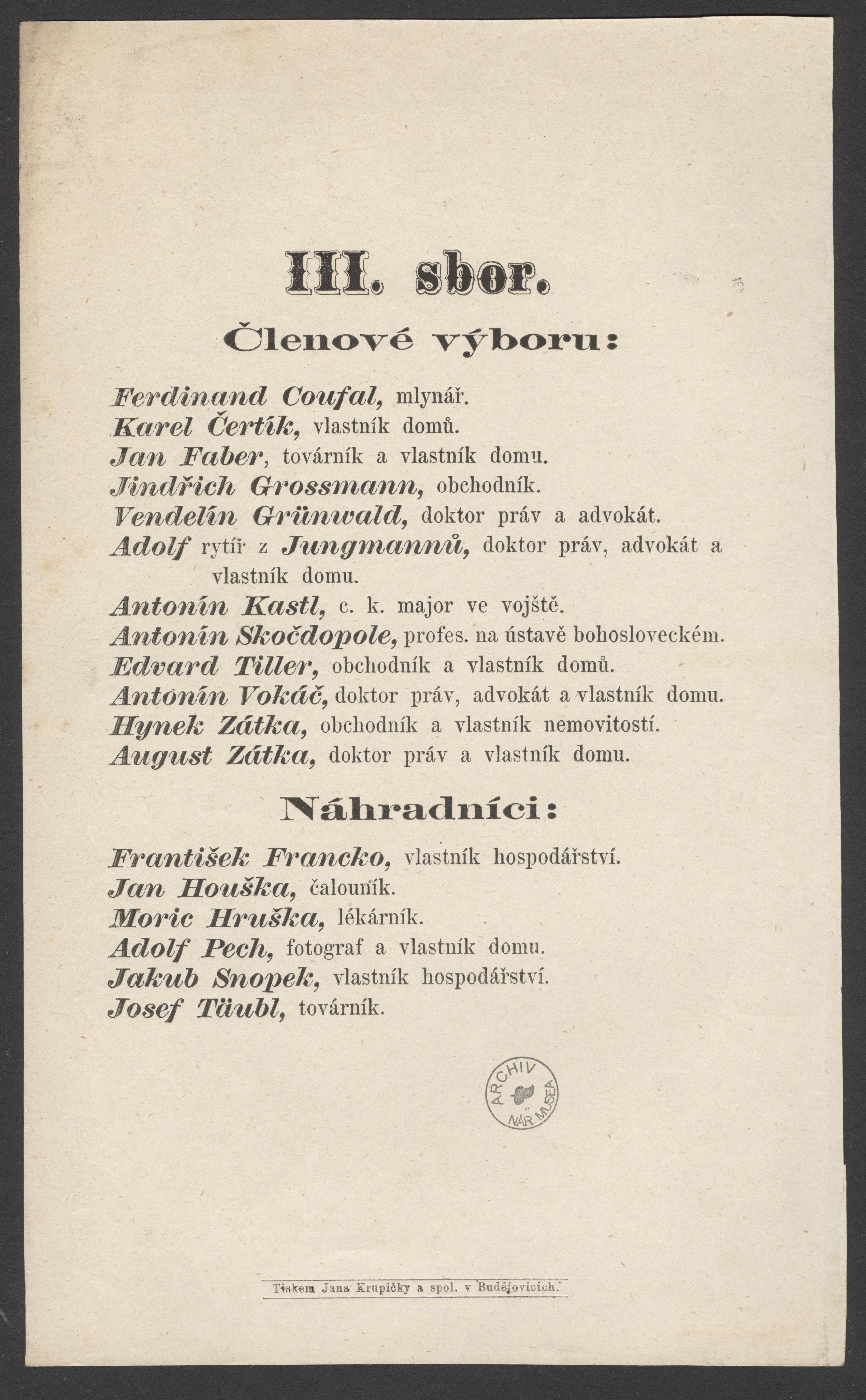 Náhledový obrázek Volební lístek III. sboru - 1