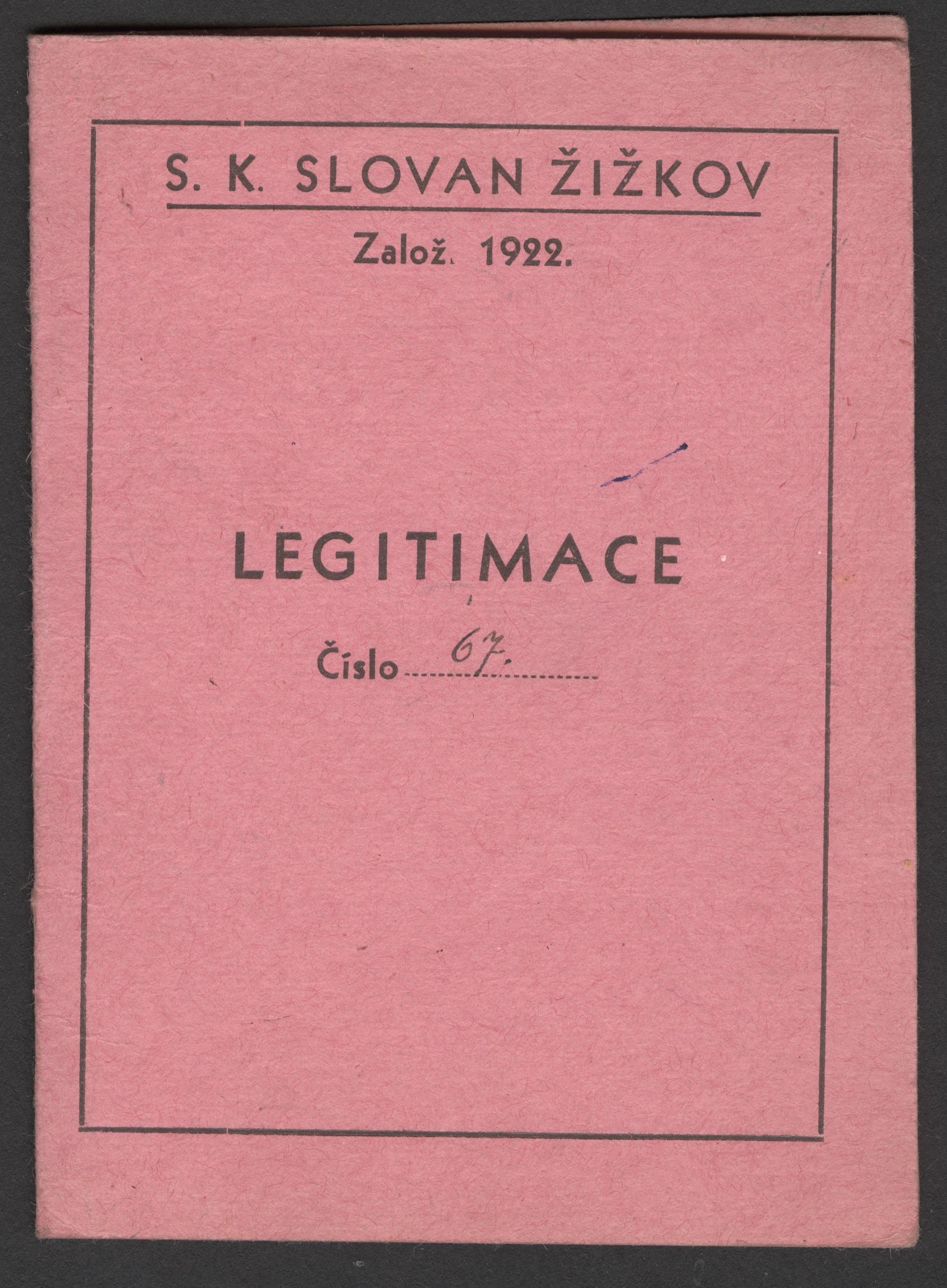 Náhledový obrázek S. K. Slovan Žižkov. Legitimace - 1