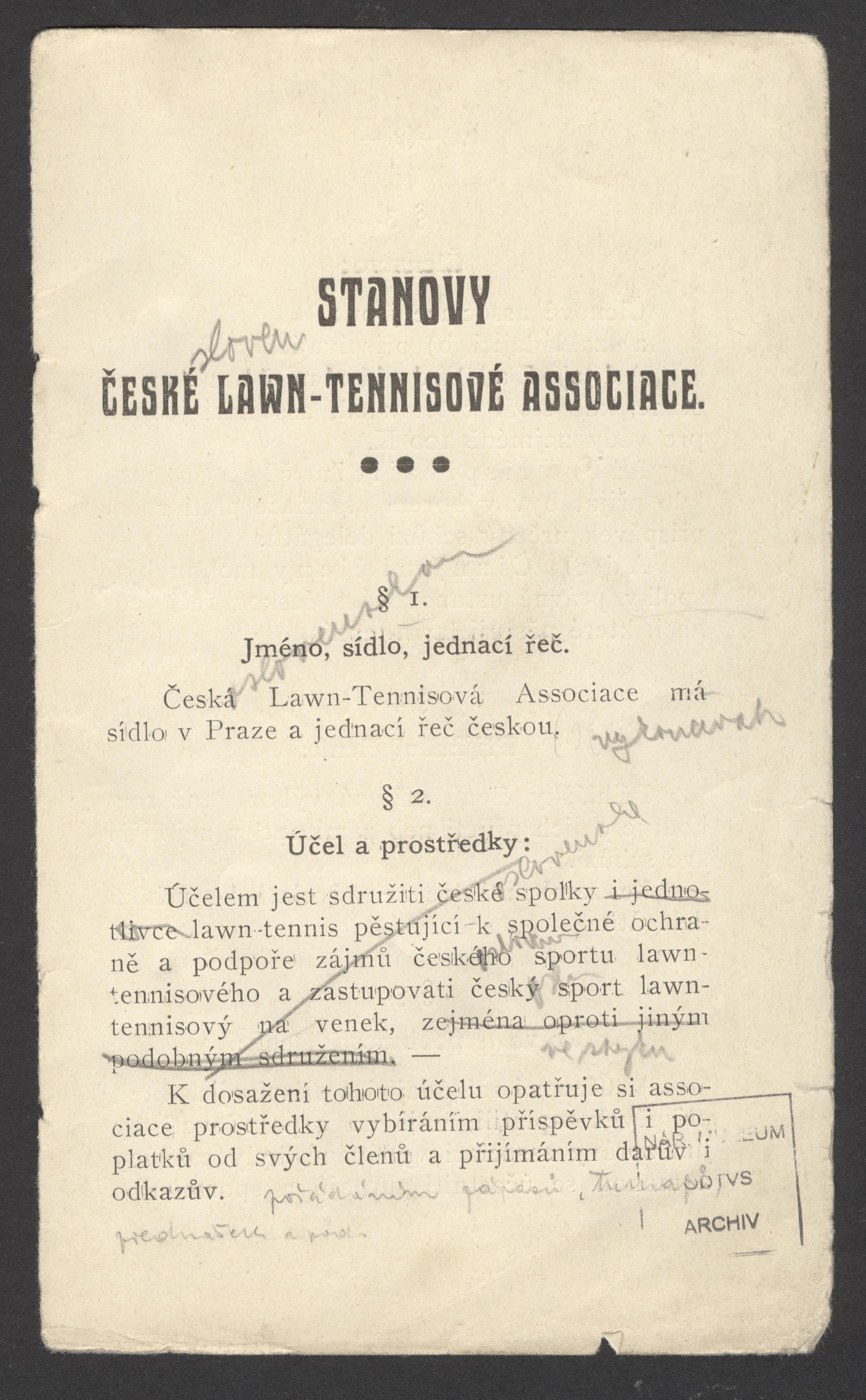 Náhledový obrázek Stanovy České lawn-tennisové associace - 2