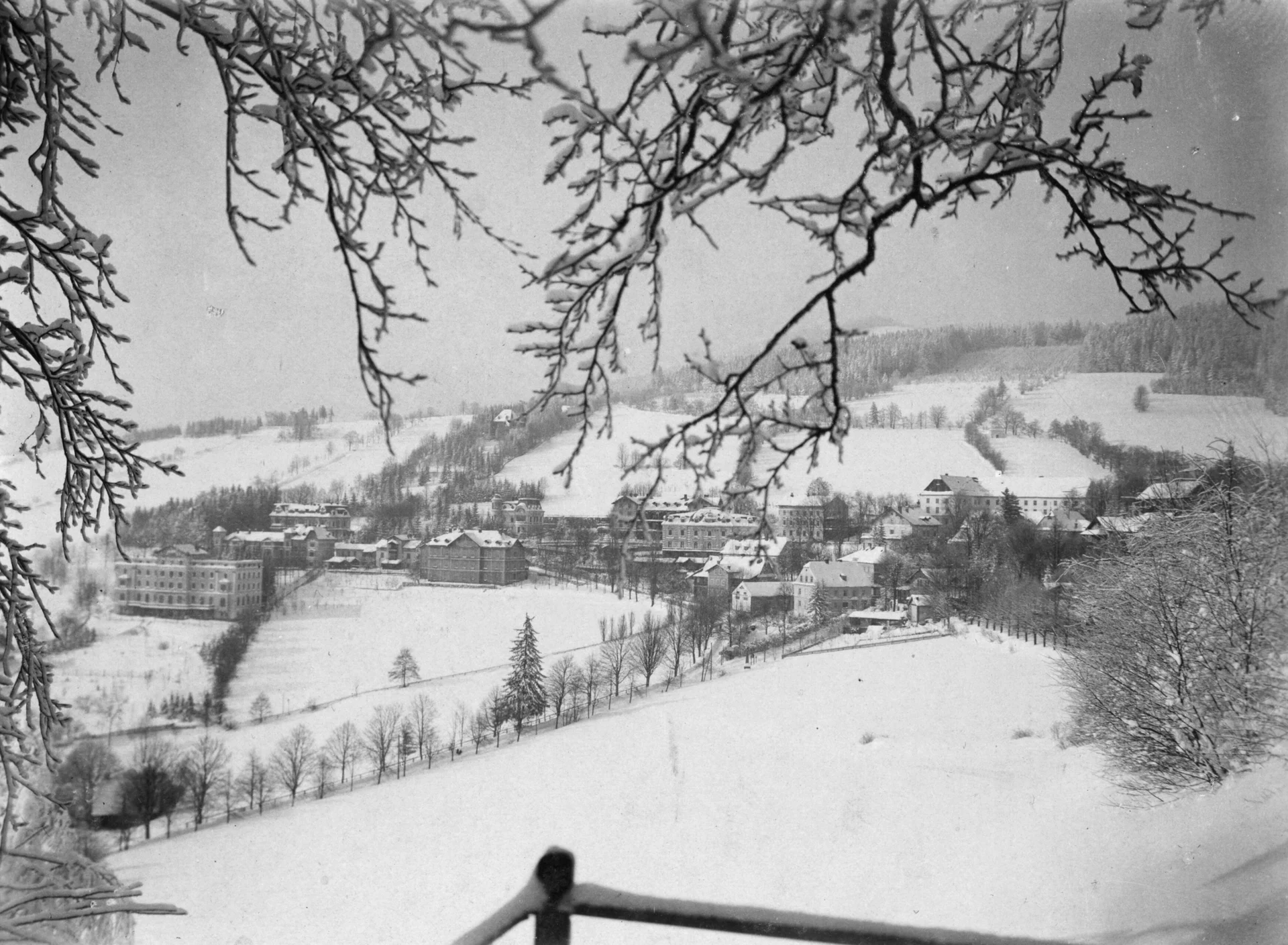 Náhledový obrázek předmětu Lázně Jeseník v zimě (čb. fotografie)