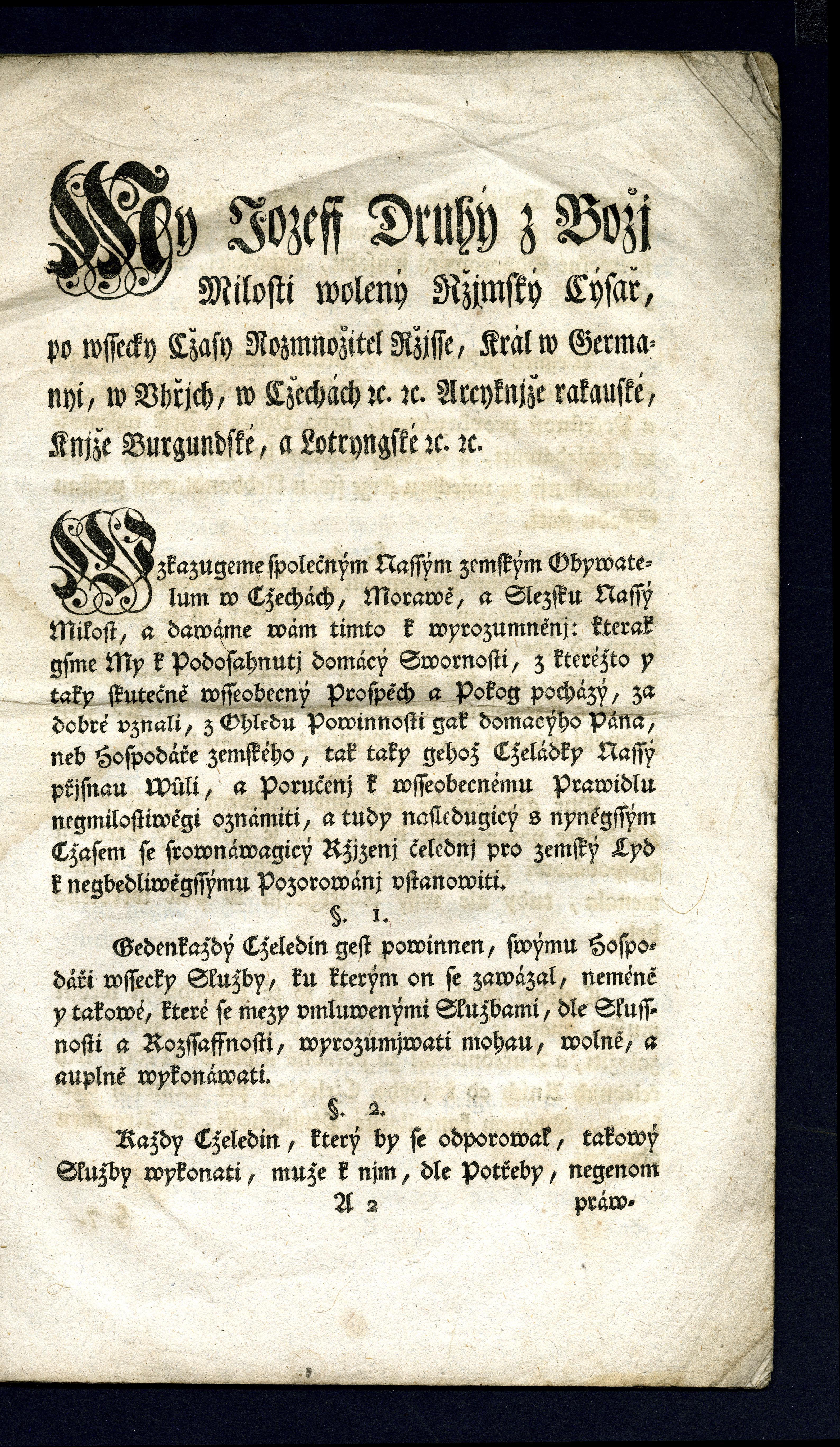 Náhledový obrázek Ržjzenj pro Zemskau Cželádku w Cžechách, Morawě, a Slesku; od 30ho Dne Měsýce Zářj, Roku 1782. - 3