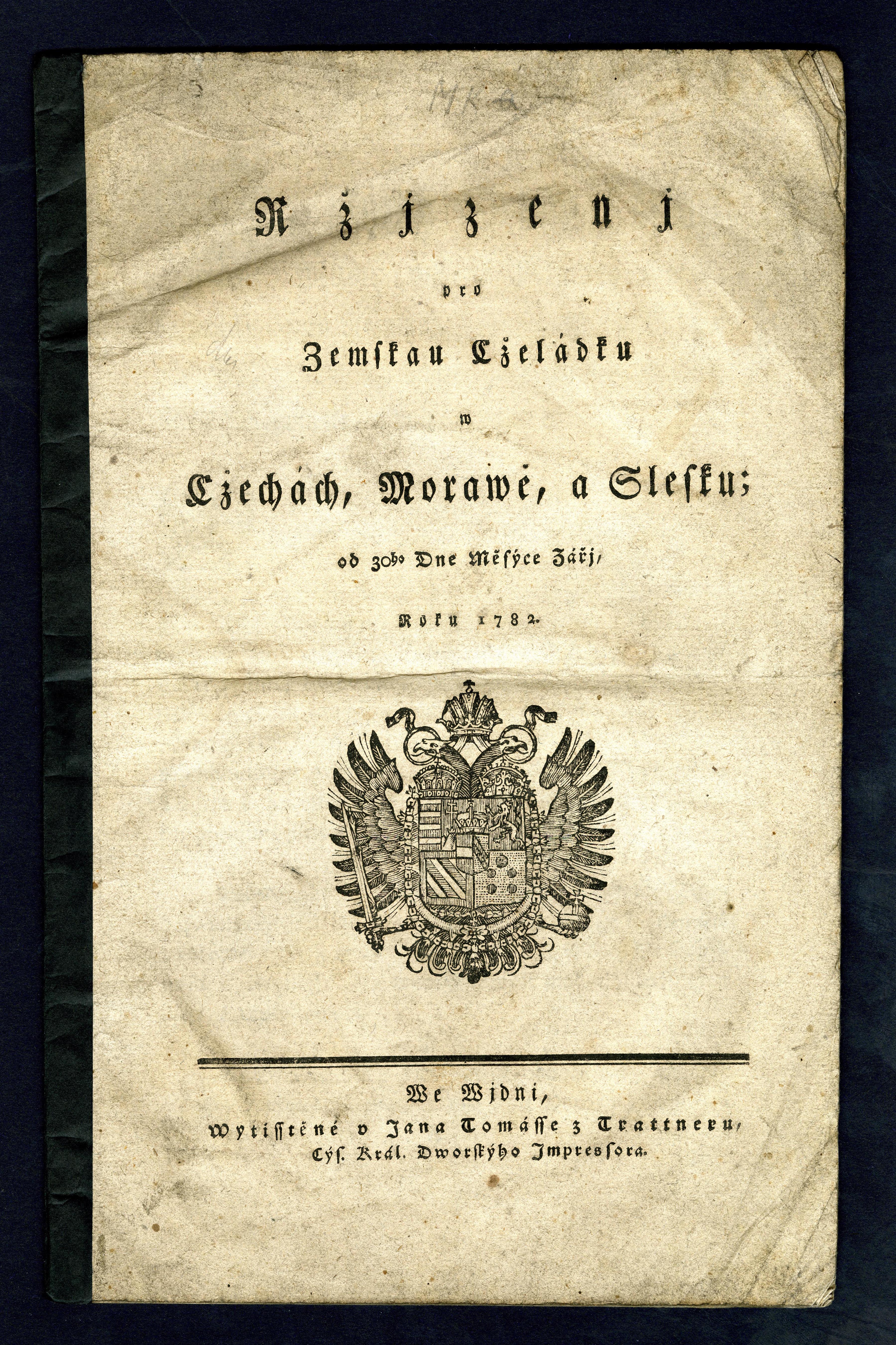 Náhledový obrázek Ržjzenj pro Zemskau Cželádku w Cžechách, Morawě, a Slesku; od 30ho Dne Měsýce Zářj, Roku 1782. - 1