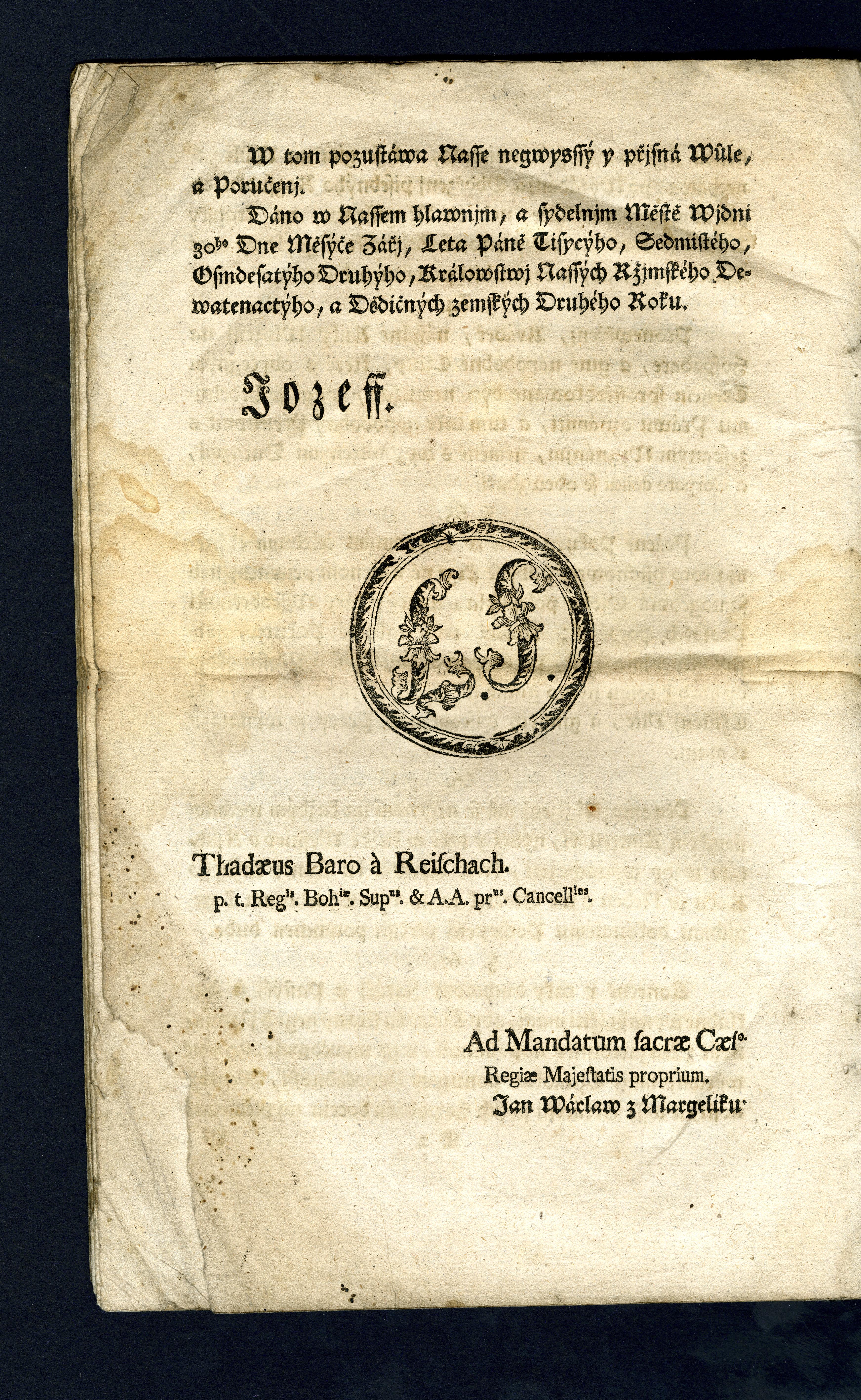 Náhledový obrázek Ržjzenj pro Zemskau Cželádku w Cžechách, Morawě, a Slesku; od 30ho Dne Měsýce Zářj, Roku 1782. - 19