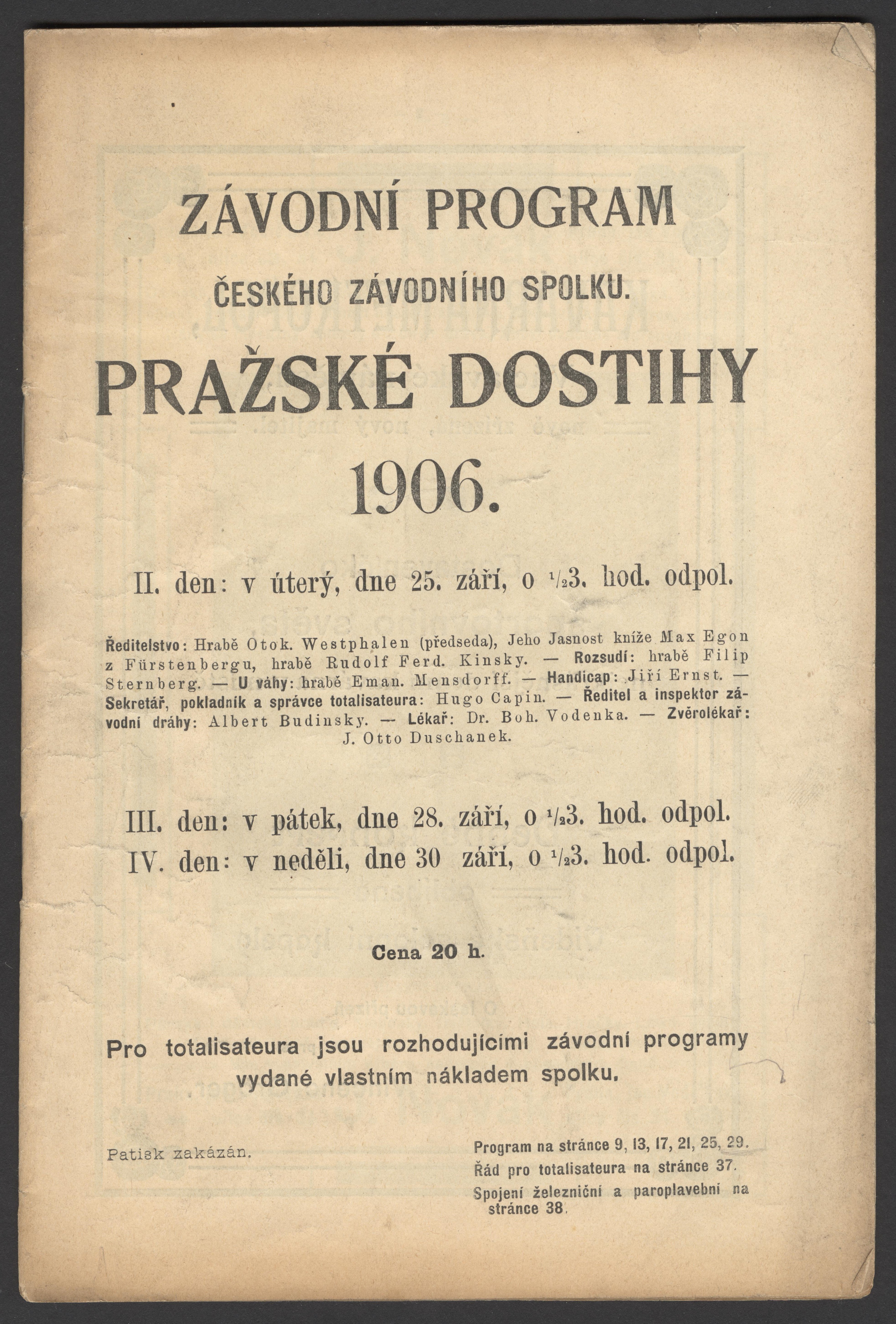 Náhledový obrázek Pražské dostihy 1906 - 1