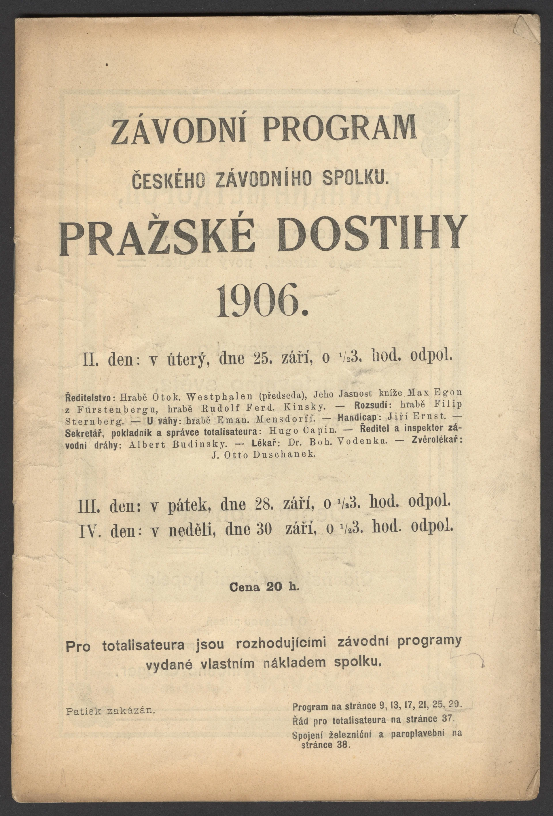 Náhledový obrázek předmětu Pražské dostihy 1906