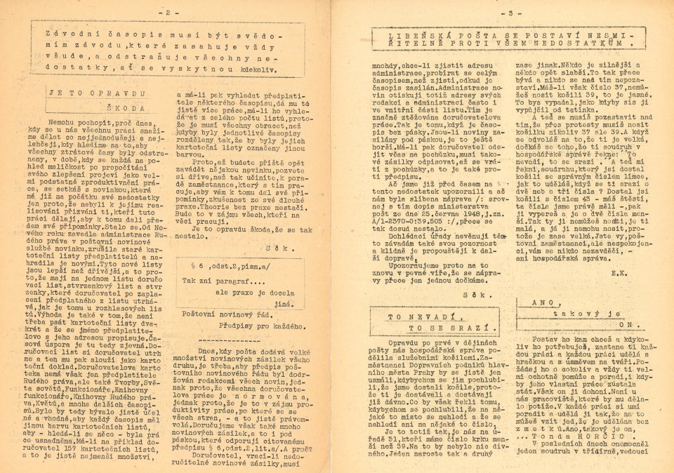 Náhledový obrázek Libeňská pošta, rok 1952, číslo 1 - 2