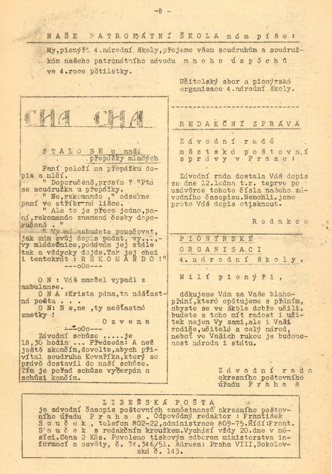 Náhledový obrázek Libeňská pošta, rok 1952, číslo 1 - 5