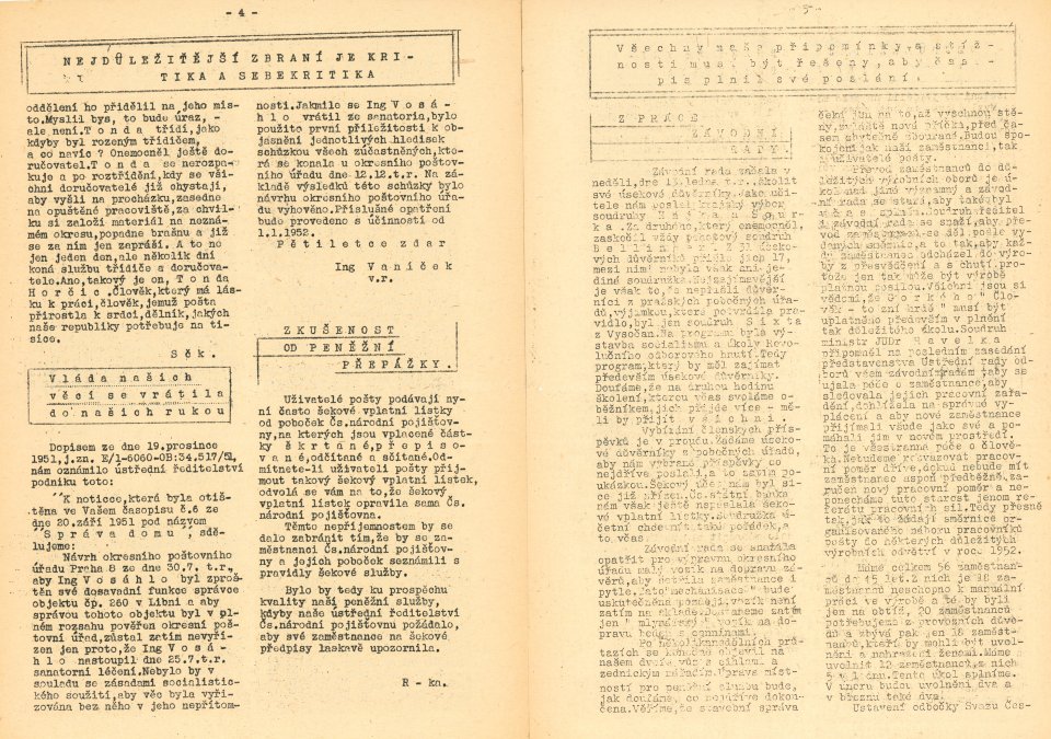 Náhledový obrázek Libeňská pošta, rok 1952, číslo 1 - 3