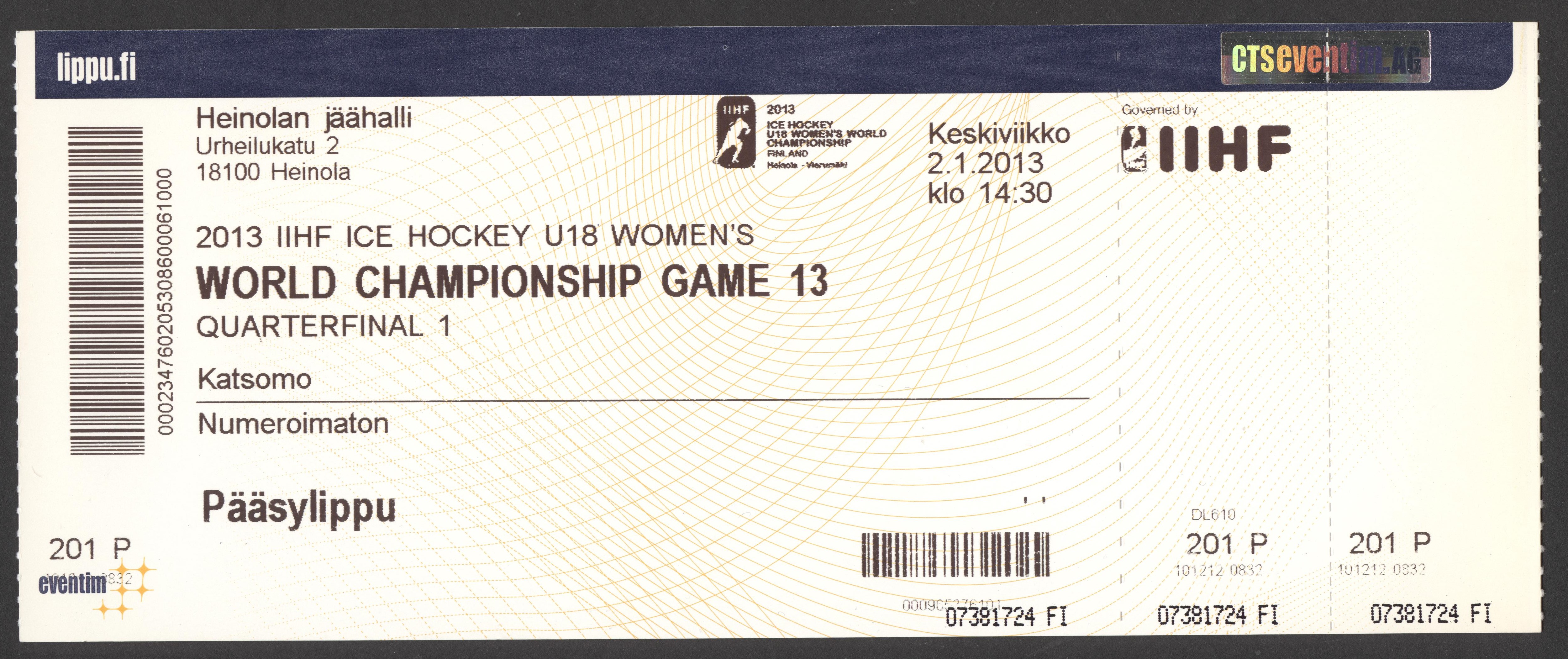Náhledový obrázek Mistrovství světa do 18 let v ledním hokeji žen. Finsko 2013 - 1