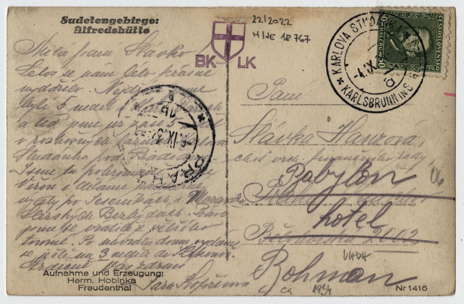 Náhledový obrázek Alfrédova chata (čb. pohlednice) - 2