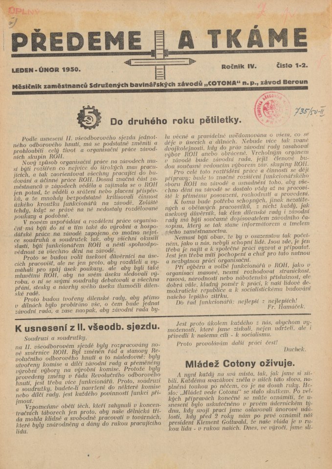 Náhledový obrázek Předeme a tkáme, rok 1950, číslo 1-2 - 1