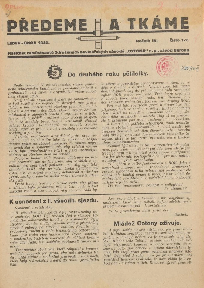 Náhledový obrázek předmětu Předeme a tkáme, rok 1950, číslo 1-2