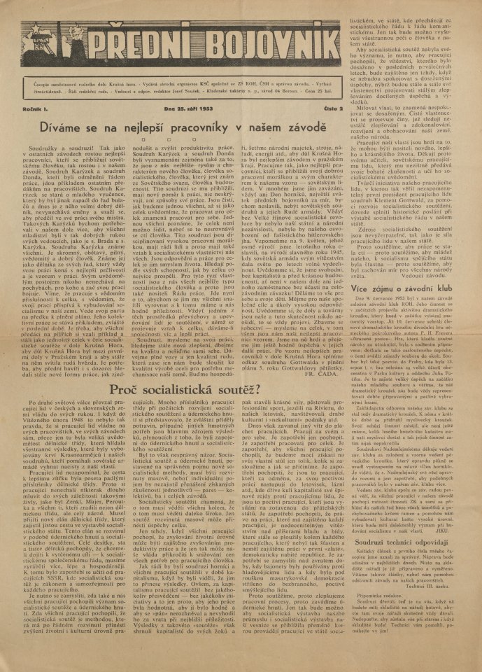 Náhledový obrázek Přední bojovník, rok 1953, číslo 2 - 1