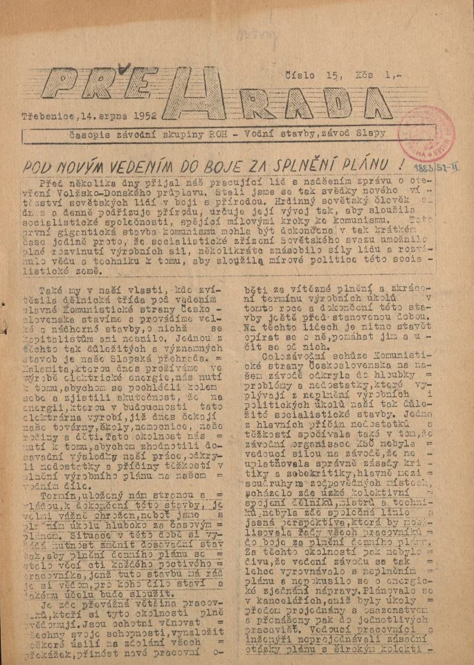Náhledový obrázek předmětu Přehrada, rok 1952, číslo 15