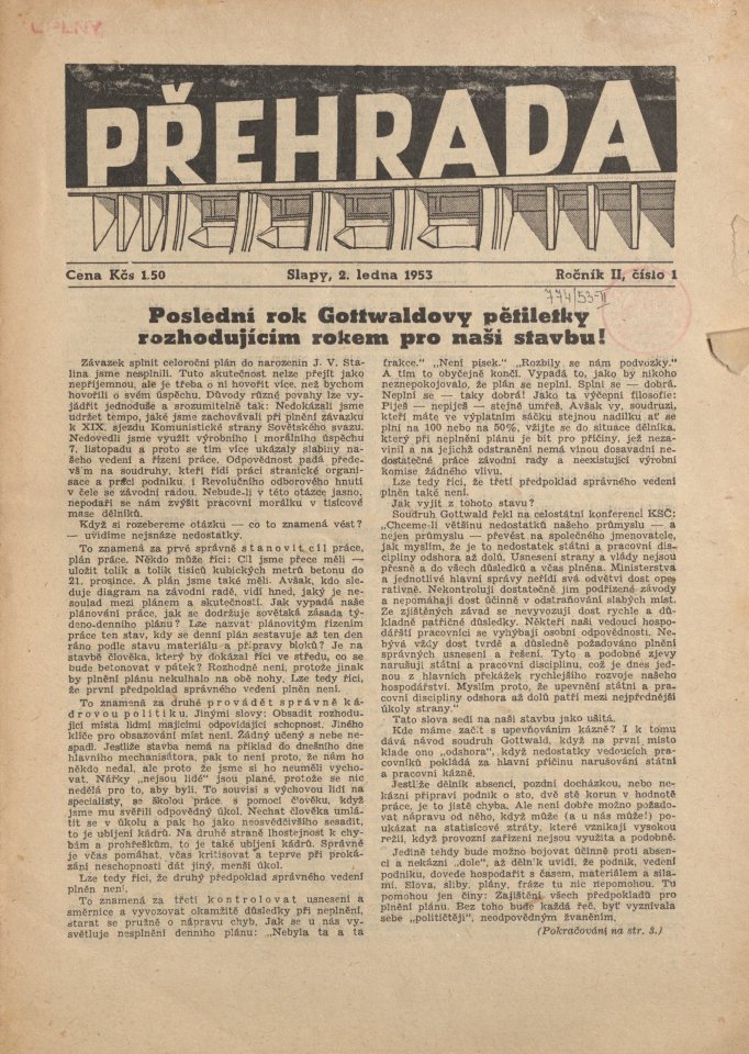 Náhledový obrázek Přehrada, rok 1953, číslo 1 - 1