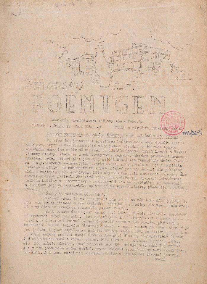 Náhledový obrázek Janovský Roentgen, rok 1953, číslo 1 - 1