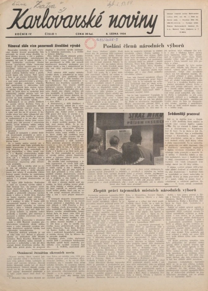 Náhledový obrázek předmětu Karlovarské noviny, rok 1954, číslo 1