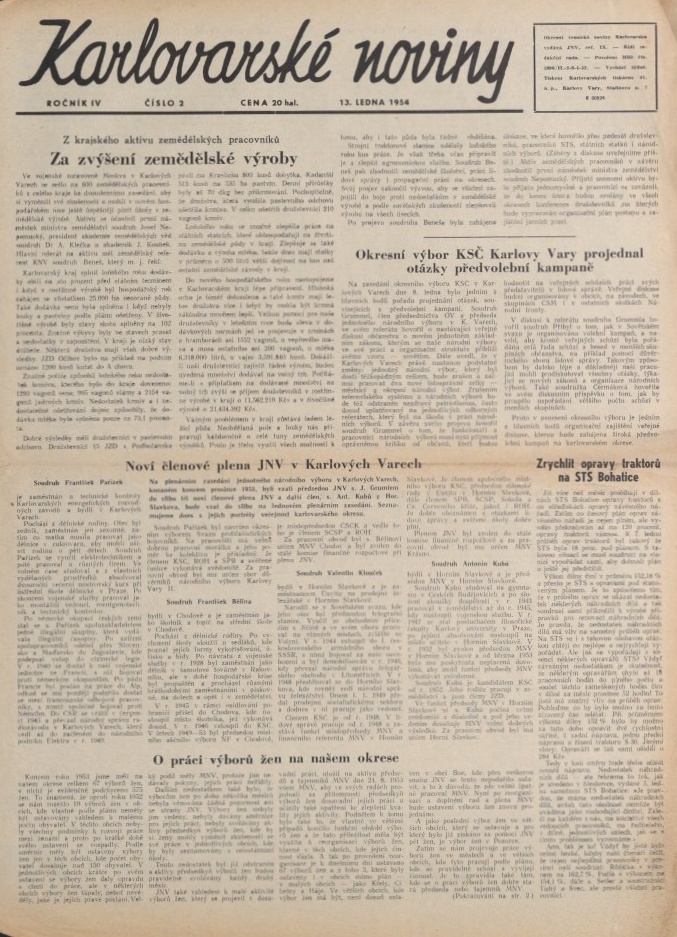 Náhledový obrázek Karlovarské noviny, rok 1954, číslo 2 - 1
