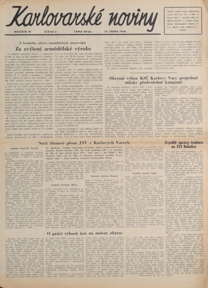 Náhledový obrázek předmětu Karlovarské noviny, rok 1954, číslo 2