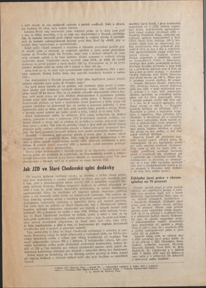 Náhledový obrázek Okresní vesnické noviny Karlovarska, rok 1952, číslo 14 - 2