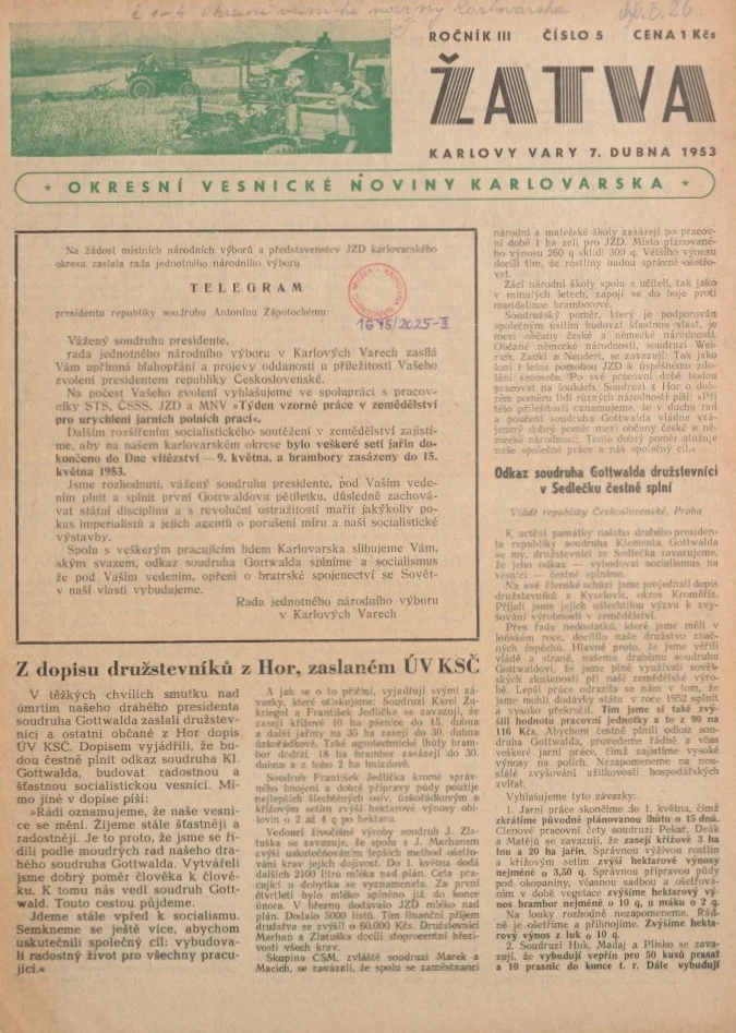 Náhledový obrázek předmětu Žatva, rok 1953, číslo 8