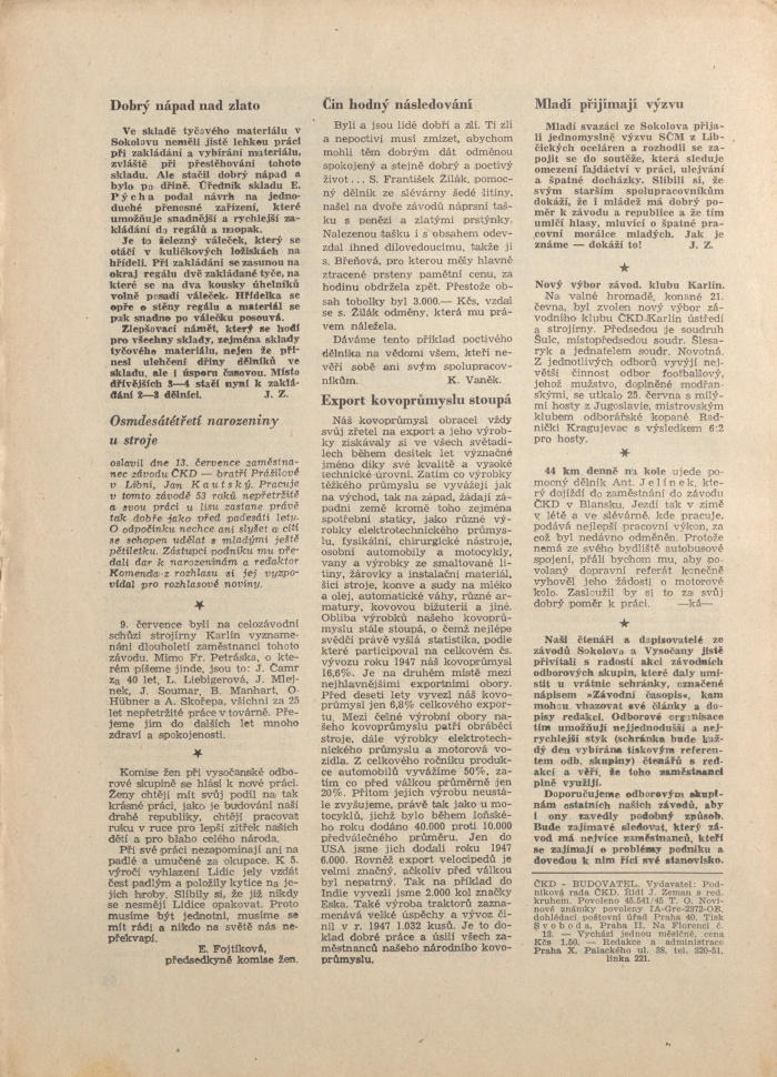 Náhledový obrázek Budovatel ČKD, rok 1948, číslo 7 - 8