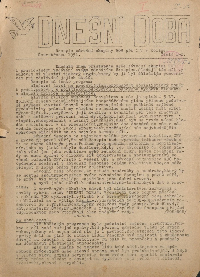 Náhledový obrázek předmětu Dnešní doba, rok 1951, číslo 1