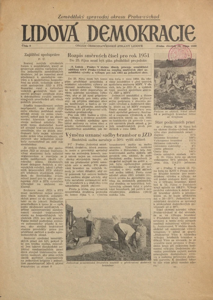Náhledový obrázek předmětu Zemědělský zpravodaj okresu Praha-východ, rok 1950, číslo 2