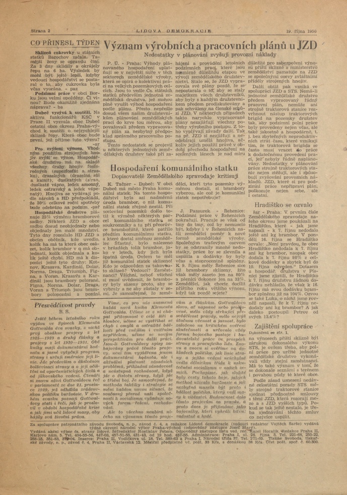 Náhledový obrázek Zemědělský zpravodaj okresu Praha-východ, rok 1950, číslo 2 - 2