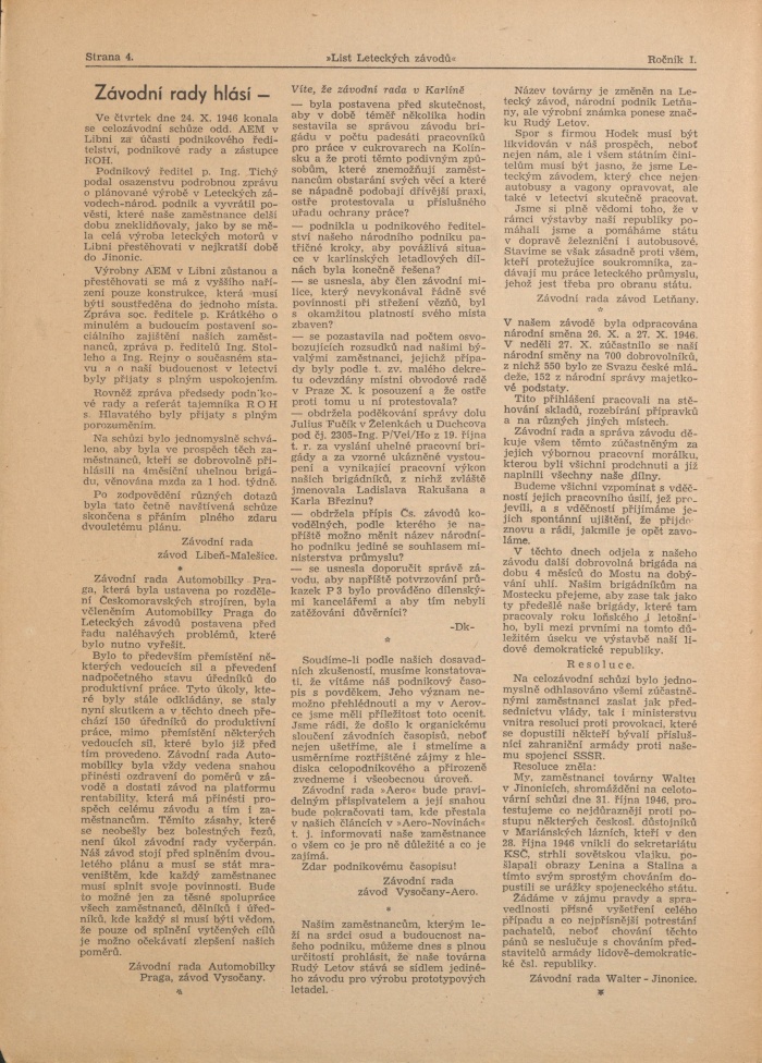 Náhledový obrázek List leteckých závodů, rok 1946, číslo 1-2 - 4