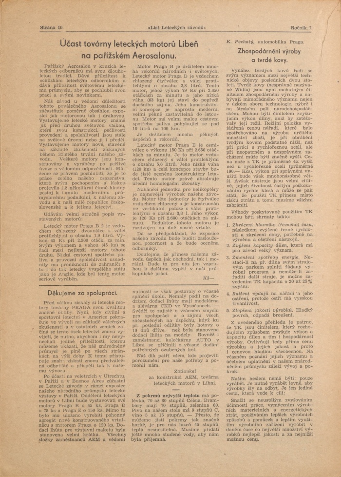 Náhledový obrázek List leteckých závodů, rok 1946, číslo 1-2 - 10