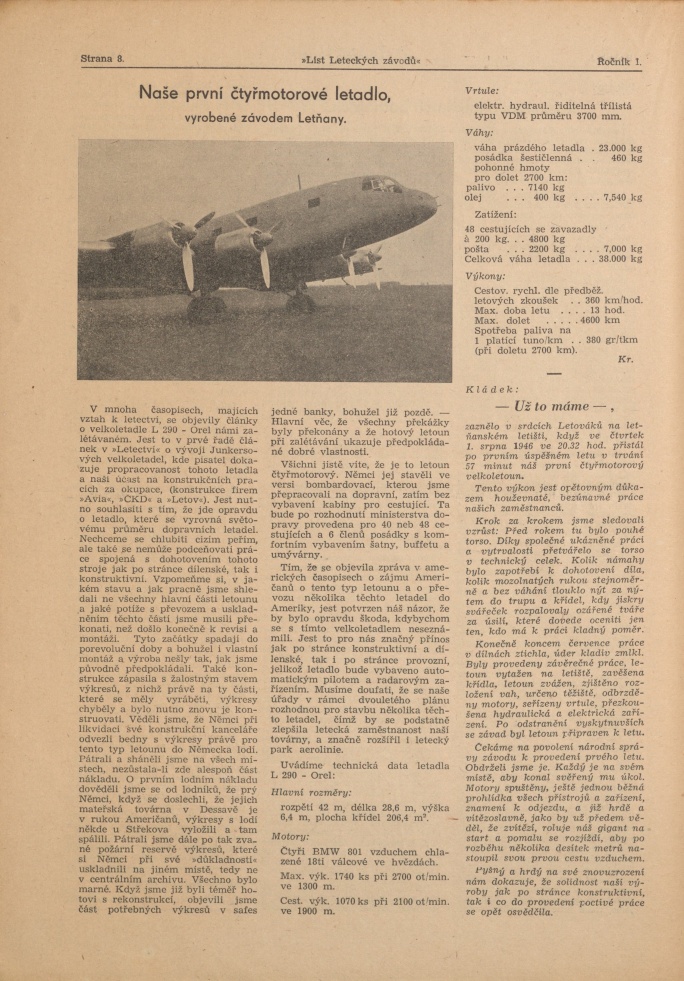 Náhledový obrázek List leteckých závodů, rok 1946, číslo 1-2 - 8
