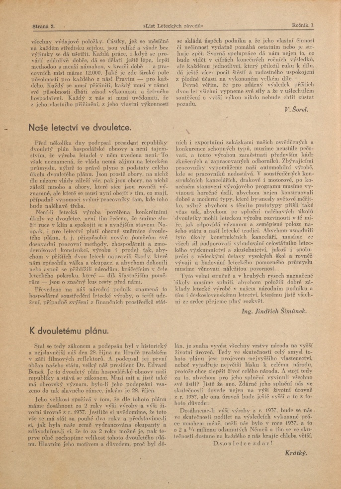 Náhledový obrázek List leteckých závodů, rok 1946, číslo 1-2 - 2