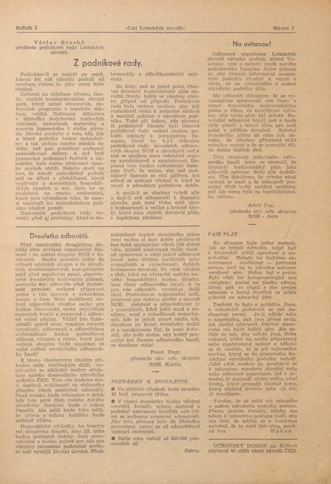Náhledový obrázek List leteckých závodů, rok 1946, číslo 1-2 - 3