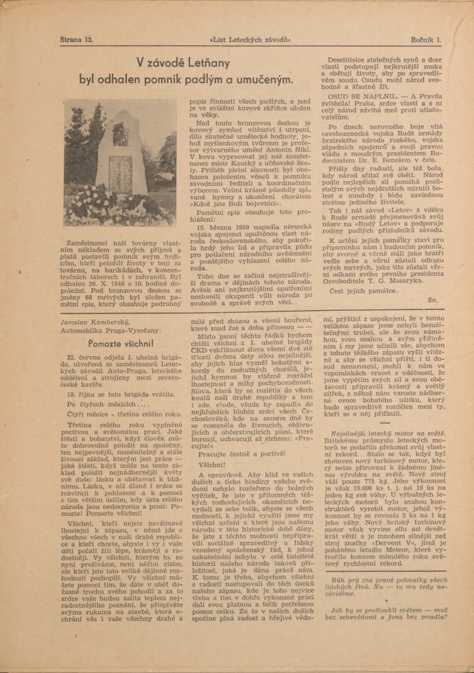 Náhledový obrázek List leteckých závodů, rok 1946, číslo 1-2 - 12
