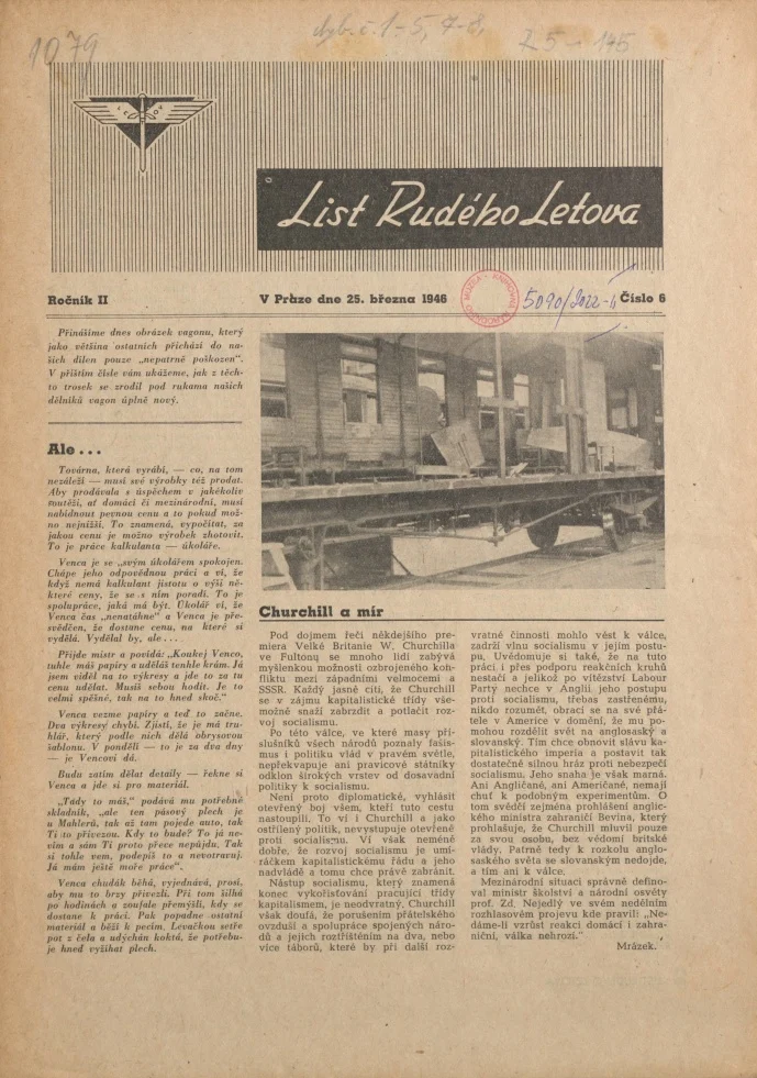 Náhledový obrázek předmětu List rudého Letova (1945-1946), rok 1946, číslo 6