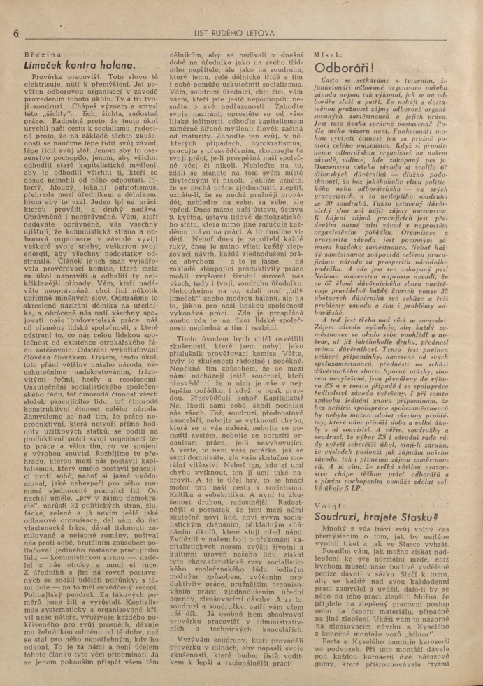 Náhledový obrázek List rudého Letova (1949-1951), rok 1949, číslo 1 - 6