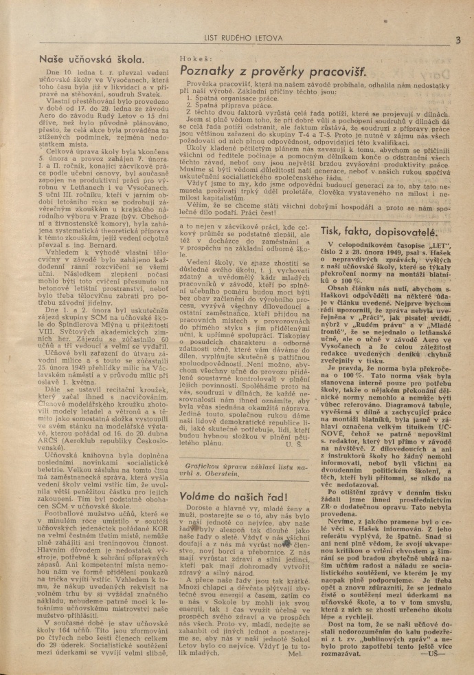 Náhledový obrázek List rudého Letova (1949-1951), rok 1949, číslo 1 - 3