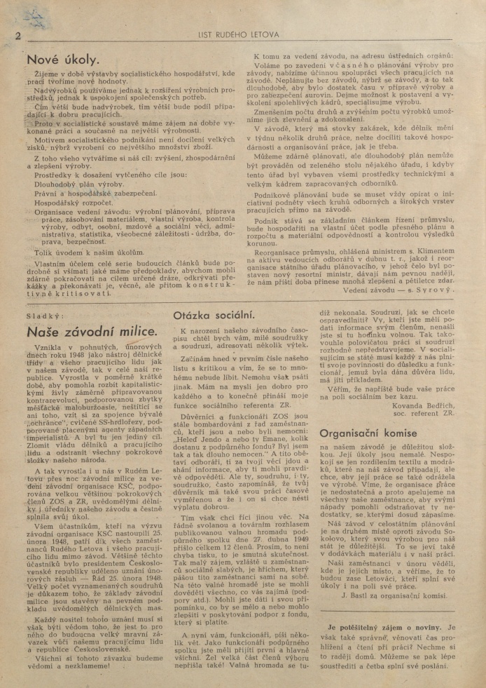 Náhledový obrázek List rudého Letova (1949-1951), rok 1949, číslo 1 - 2