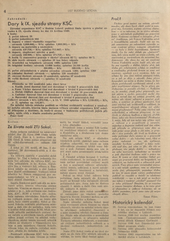 Náhledový obrázek List rudého Letova (1949-1951), rok 1949, číslo 1 - 4