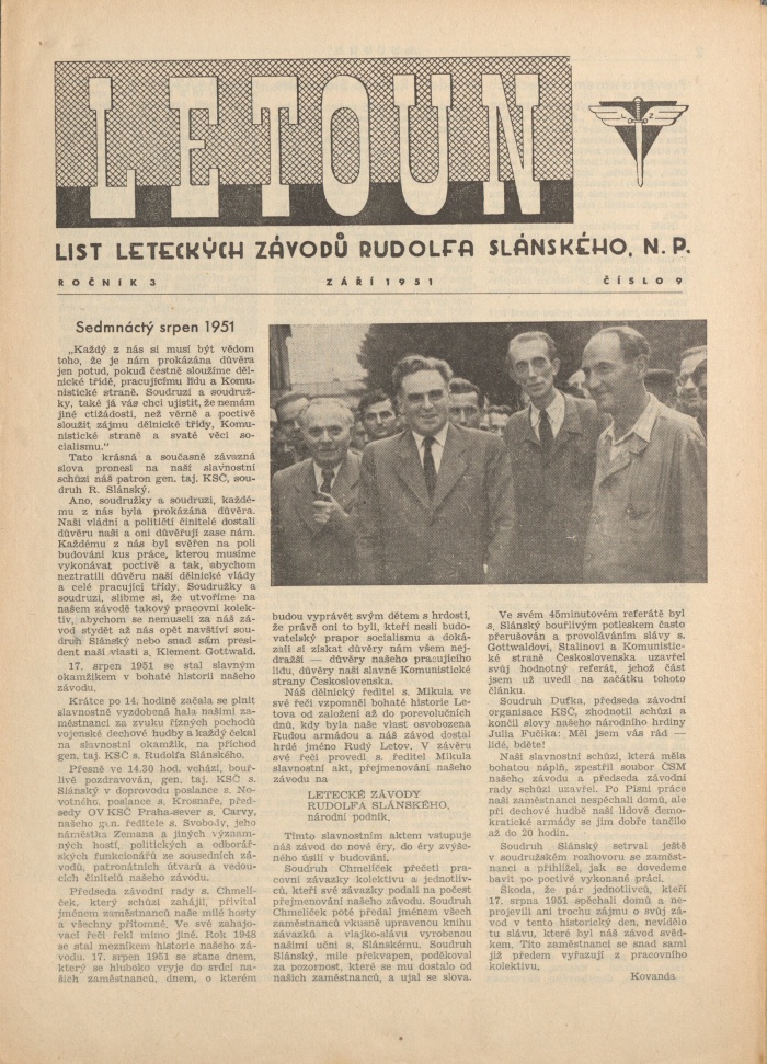 Náhledový obrázek Letoun, rok 1951, číslo 9 - 1