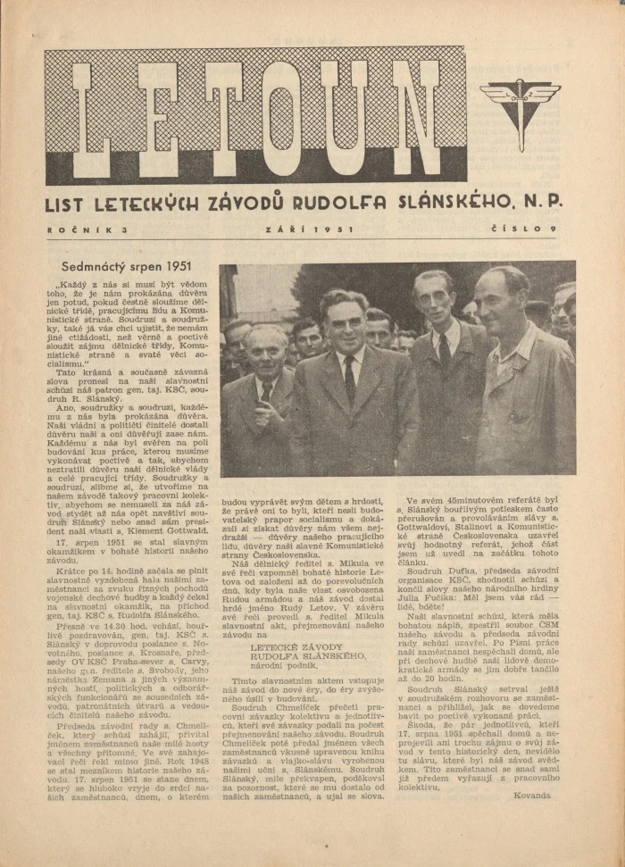 Náhledový obrázek předmětu Letoun, rok 1951, číslo 9