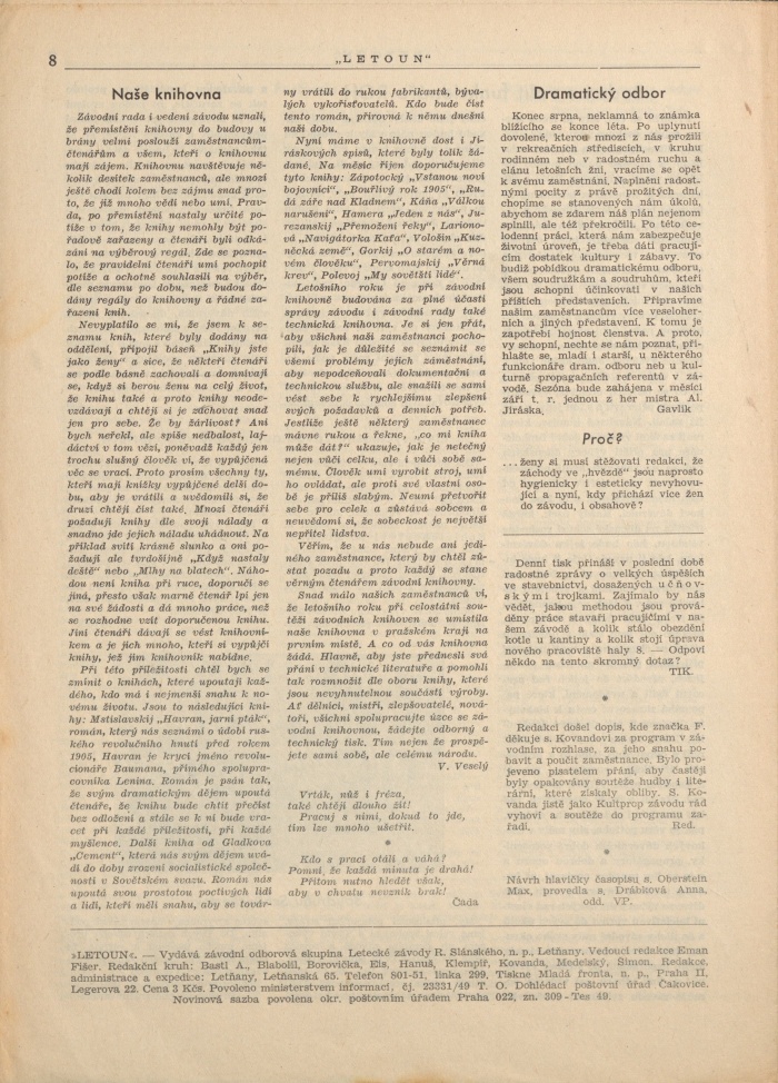 Náhledový obrázek Letoun, rok 1951, číslo 9 - 7