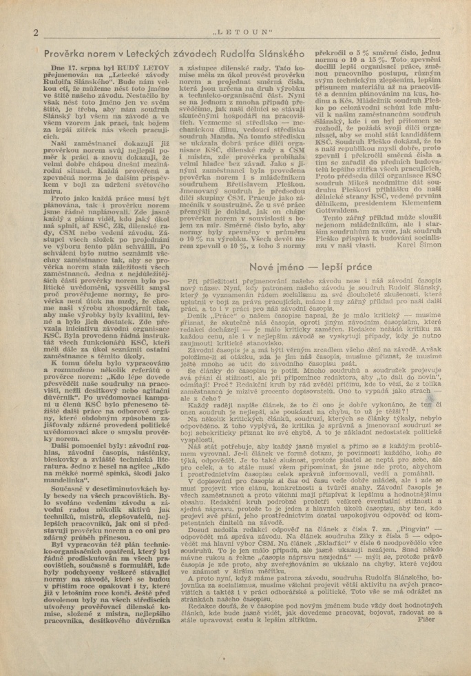 Náhledový obrázek Letoun, rok 1951, číslo 9 - 2