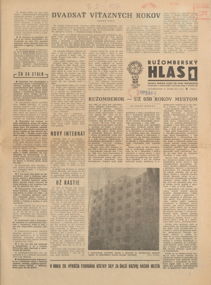 Náhledový obrázek Ružomberský hlas, rok 1968, číslo 1 - 1