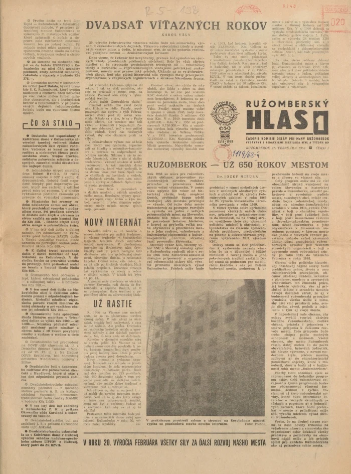Náhledový obrázek předmětu Ružomberský hlas, rok 1968, číslo 1